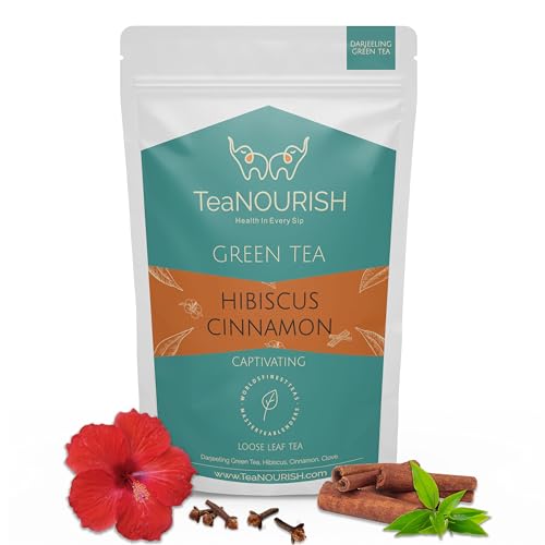 TeaNOURISH Hibiscus Cinnamon Green Tea | Darjeeling Loose Leaf | 100% Natural Hibiscus Flower, Cinnamon & Clove | Delicious & Refreshing | Brew Hot or Iced Tea - 100g von TEANOURISH