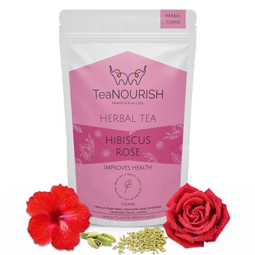 TeaNOURISH Hibiscus Rose Herbal Tea | CAFFEINE-FREE | 100% NATURAL | Hibiscus, Rose, Chamomile, Blue Cornflower, Fennel, Licorice | Brew Hot or as Iced Tea - 50g TeaNOURISH Hibiscus Rose Herbal Tea | CAFFEINE-FREE | 100% NATURAL | Hibiscus, Rose, Chamomile, Blue Cornflower, Fennel, Licorice | Brew Hot or as Iced Tea - 50g von TEANOURISH