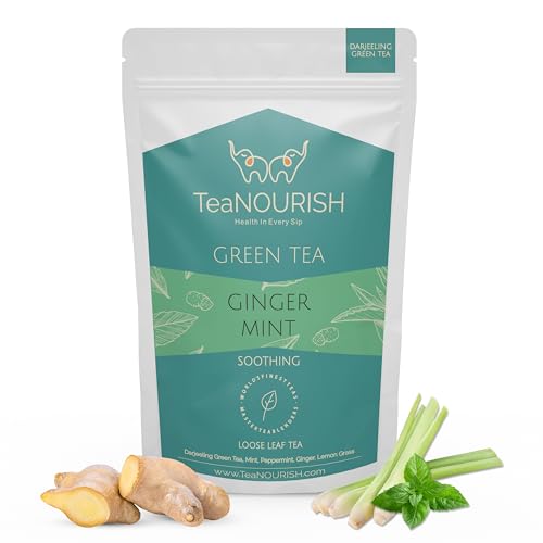 TeaNOURISH Ingwer-Minzgrüner Tee | entspannend und beruhigend | Premium Darjeeling lose Blätter | Immununterstützung Tee für tägliches Wellness | 50 Tassen heiß oder geeist – 100 g von TEANOURISH