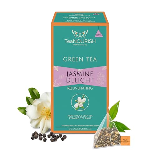 TeaNOURISH Jasmine Delight Grüner Tee | 20 Pyramiden-Teebeutel | Darjeeling-Ganzblatttee mit allen starken Antioxidantien | Unterstützt das Immunsystem | Beruhigender, entspannender und Gute-Nacht-Tee von TEANOURISH