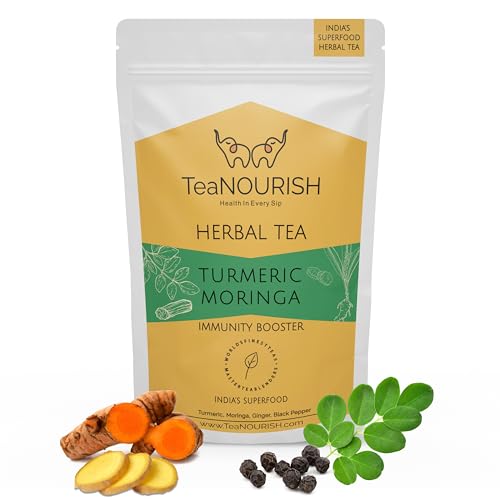 TeaNOURISH Kurkuma Moringa Kräutertee | Mischung aus indischen Superfoods Kurkuma, Moringa, Ingwer und schwarzem Pfeffer | Unterstützt die Immunität | 100% NATÜRLICHE – 100 g von TEANOURISH