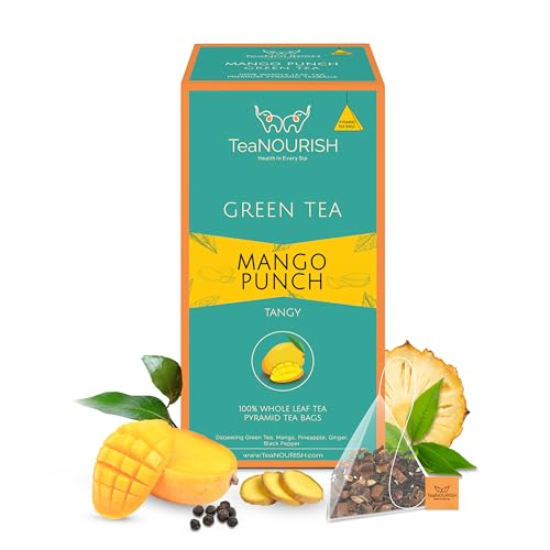 TeaNOURISH Mango Punch Grüntee | 20 Pyramiden-Teebeutel | Darjeeling ganzer Tee | Köstlicher Fruchtaufguss | Echte Mango | 100% NATÜRLICHE ZUTATEN von TEANOURISH
