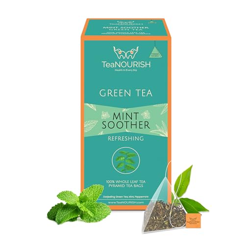 TeaNOURISH Mint Soother Grüner Tee | 20 Pyramiden-Teebeutel | Darjeeling ganze Blätter | Gemischt mit frischer Minze und Pfefferminzblättern | Erfrischender und beruhigender Tee von TEANOURISH