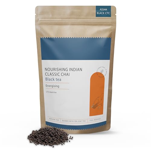TeaNOURISH Nährender indischer klassischer Chai-Tee | Vollmundiger Assam CTC, gemischt mit 15% schwarzen Teeblättern| Frisch bezogen direkt vom Ursprung | 100% NATÜRLICH – 200 g von TEANOURISH