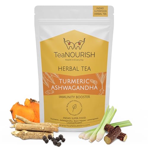 TeaNOURISH Turmeric Ashwagandha Herbal Tea | CAFFEINE-FREE | Indian Superfoods Blended with Black Pepper & Licorice | Supports Immunity | 100% NATURAL INGREDIENTS - 100g von TEANOURISH