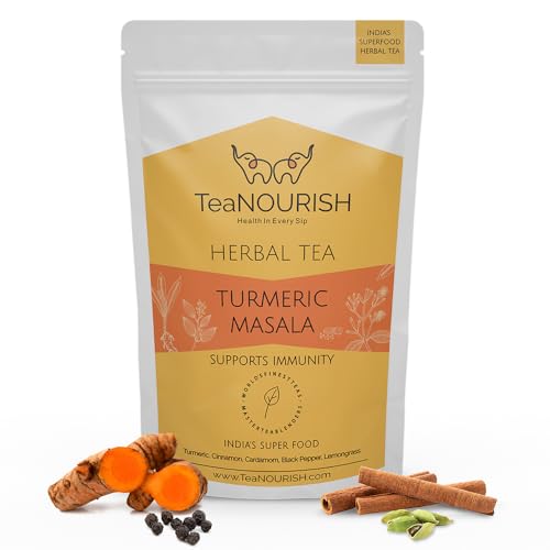 TeaNOURISH Turmeric Masala Herbal Tea | CAFFEINE-FREE | 100% NATURAL | Immunity Support Tea | Turmeric, Cinnamon, Cardamom, Black Pepper, Lemongrass - 100g von TEANOURISH