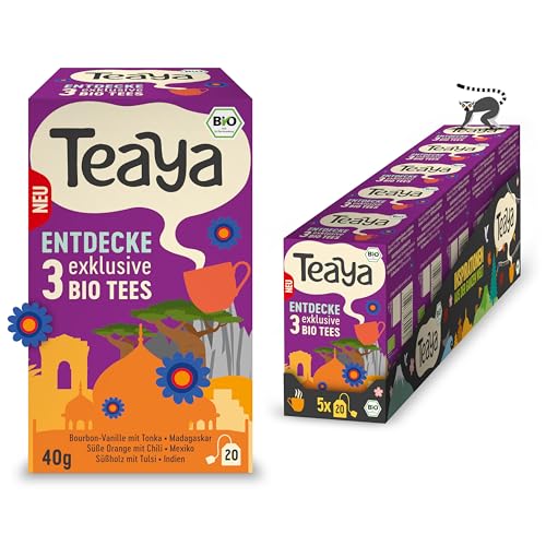 Teaya – Entdeckerbox - Biotee Mixpack mit 3 exklusiven Sorten – Madagaskar, Mexiko & Indien - Vegan & Glutenfrei - Kräuter- & Früchtetees (5 x 20 Filterbeutel) von TEAYA