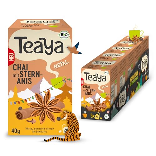 Teaya – Nepal - Bio Chai mit Sternanis - Aromatischer Gewürztee - Vegan & Glutenfrei - Intensiver Duft nach Zimt, Nelken & Kardamom (5 x 20 Filterbeutel) von TEAYA