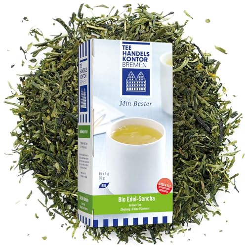 Bio Grüner Sencha Tee mit bittersüßem Geschmack - 15 x 4 g Teebeutel - Min Bester Bio Edel-Sencha - Tee in Spitzenqualität - 60 g Tee - TEE HANDELSKONTOR BREMEN von TEE HANDELSKONTOR BREMEN