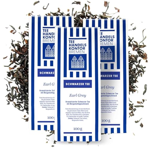 Earl Grey Schwarzer Tee lose mit Bergamottegeschmack in Spitzenqualität | Hochwertiger Earl Grey | Premium Schwarztee lose | TEE HANDELSKONTOR BREMEN (3 Packungen, 300, gramm) von TEE HANDELSKONTOR BREMEN