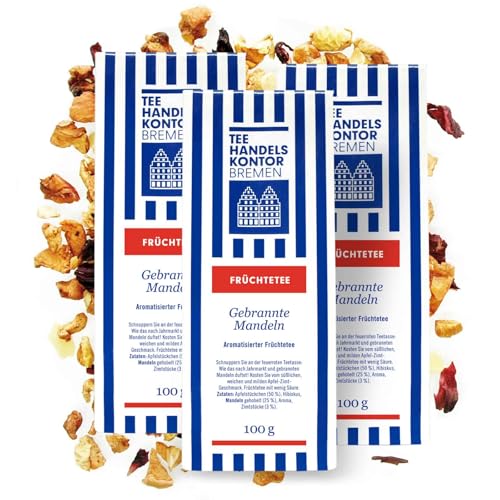 Gebrannte Mandeln Tee in Spitzenqualität | Apfel-Zimt-Geschmack | Aromatisierter Mandeltee perfekt für die Winterzeit | Tee in Spitzenqualität | TEE HANDELSKONTOR BREMEN (3 Packungen, 300, gramm) von TEE HANDELSKONTOR BREMEN