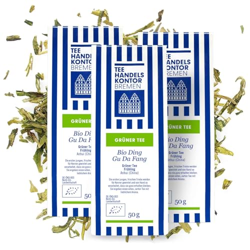 Grüner Premium Bio Tee "Ding Gu Da Fang" aus Anhui | Loser Tee in Spitzenqualität und aus traditioneller Herstellung | TEE HANDELSKONTOR BREMEN (3 Packungen, 150, gramm) von TEE HANDELSKONTOR BREMEN