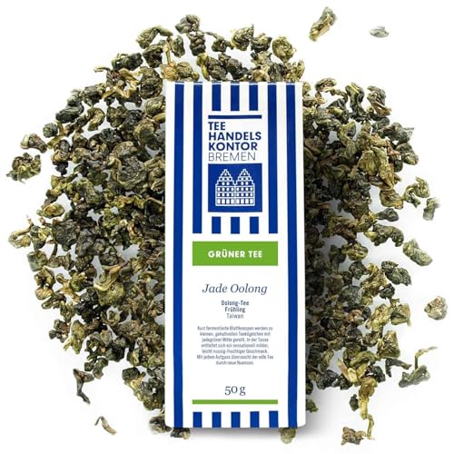 Hochwertiger Oolong Tee lose | Jade Oolong - Grüner Oolong Tee | Oolong Tee nicht aromatisiert | Blätter mit nussig-fruchtigem Geschmack | TEE HANDELSKONTOR BREMEN (1 Packung, 50, gramm) von TEE HANDELSKONTOR BREMEN
