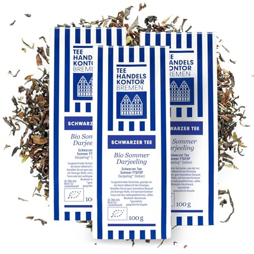 Hochwertiger, loser Schwarztee Bio Sommer-Darjeeling | Schwarzer Tee lose | Second Flush lose FTGFOP | Schwarztee aus den besten Teegärten | TEE HANDELSKONTOR BREMEN (3 Packungen, 300, gramm) von TEE HANDELSKONTOR BREMEN