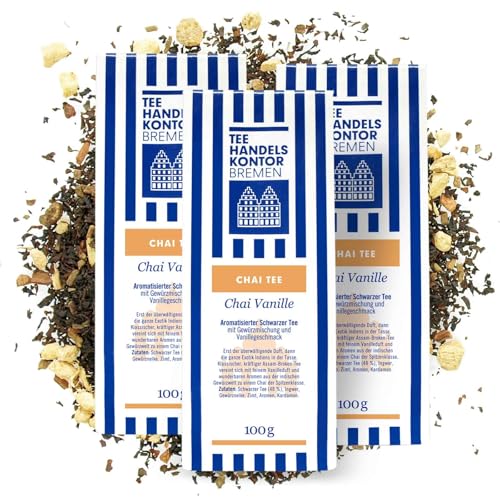 Hochwertiger Chai Vanille Tee lose | Aromatisierter Schwarzer Tee mit Gewürzmischung und Vanillegeschmack |Spitzenqualität aus besten Teegärten | TEE HANDELSKONTOR BREMEN (3 Packungen, 300, gramm) Hochwertiger Chai Vanille Tee lose | Aromatisierter Schwarzer Tee mit Gewürzmischung und Vanillegeschmack |Spitzenqualität aus besten Teegärten | TEE HANDELSKONTOR BREMEN (3 Packungen, 300, gramm) von TEE HANDELSKONTOR BREMEN