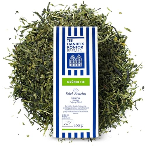 Hochwertiger Grüner Bio Sencha Tee lose in Spitzenqualität | Bio Edel-Sencha | Bittersüß & grasig-weich | Ein echter Genuss | Loser Tee | TEE HANDELSKONTOR BREMEN (1 Packung, 100, gramm) von TEE HANDELSKONTOR BREMEN