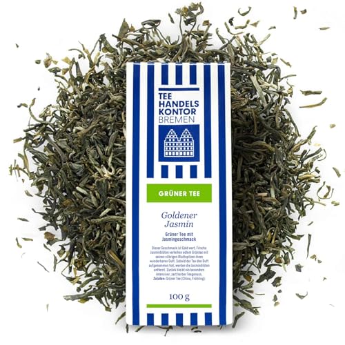 TEE HANDELSKONTOR BREMEN Grüner Tee Goldener Jasmintee mit Jasminblüten getrocknet | Grüner Tee aus China lose (1 Packung, 100, gramm) von TEE HANDELSKONTOR BREMEN