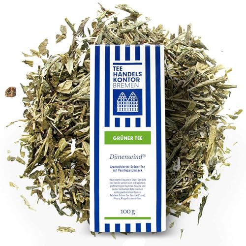 Hochwertiger Grüner Tee mit Vanillegeschmack | Dünenwind | Aromatisierter Grüner Tee | In Spitzenqualität | TEE HANDELSKONTOR BREMEN (1 Packung, 100, gramm) Hochwertiger Grüner Tee mit Vanillegeschmack | Dünenwind | Aromatisierter Grüner Tee | In Spitzenqualität | TEE HANDELSKONTOR BREMEN (1 Packung, 100, gramm) von TEE HANDELSKONTOR BREMEN