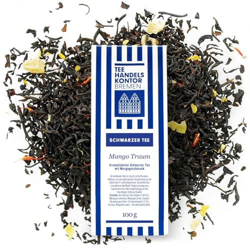 Mango Tee lose | Hochwertiger, schwarzer Tee aromatisiert | Mango Traum | Loser Tee mit Aromen von Blumen | Aus den besten Teegärten | TEE HANDELSKONTOR BREMEN (1 Packung, 100, gramm) von TEE HANDELSKONTOR BREMEN