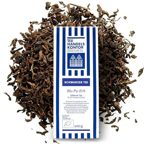 TEE HANDELSKONTOR BREMEN Loser Schwarzer Tee Bio Pu-Erh | Schwarzer Tee Yunnan lose | Aus den besten Teegärten aus China - Yunnan (1 Packung, 100, gramm) von TEE HANDELSKONTOR BREMEN