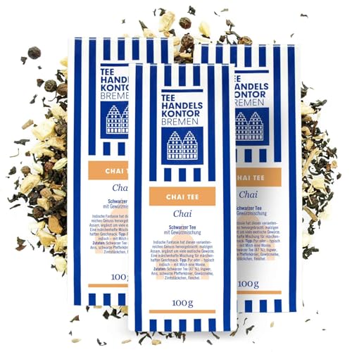 Hochwertiger Schwarzer Tee Chai | Schwarzer Gewürz-Tee lose | Tee mit idealer Gewürzmischung und aus den besten Teegärten | TEE HANDELSKONTOR BREMEN (3 Packungen, 300, gramm) von TEE HANDELSKONTOR BREMEN