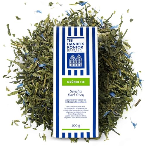 HOCHWERTIGER Sencha Earl Grey Tee grün lose | Aromatisierter Grüner Tee mit Bergamottegeschmack 100 g lose | Ein echter Genuss | TEE HANDELSKONTOR BREMEN von TEE HANDELSKONTOR BREMEN