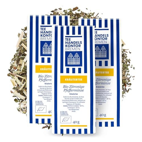 Hochwertiger loser Bio Kräutertee mit erfrischender Pfefferminze und spritzigem Zitronengras | Bio Zitronige Pfefferminze | Tee lose Zitrone | TEE HANDELSKONTOR BREMEN (3 Packungen, 120, gramm) von TEE HANDELSKONTOR BREMEN