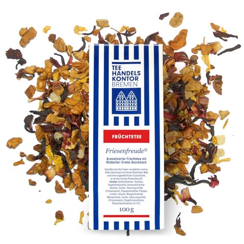 Loser Rhabarbertee in Spitzenqualität | Friesenfreude | Aromatisierter Früchtetee mit Rhabarber-Creme-Geschmack | Tee lose | TEE HANDELSKONTOR BREMEN (1 Packung, 100, gramm) von TEE HANDELSKONTOR BREMEN