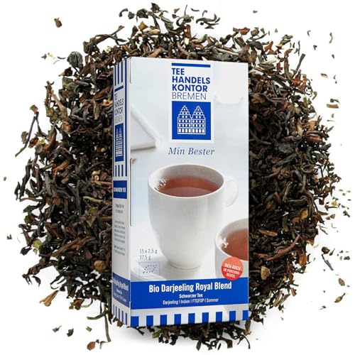 Schwarzer Tee Darjeeling | 15 x 2,5 g Teebeutel | Min Bester Bio Darjeeling Royal Blend | Tee in Spitzenqualität und traditioneller Herstellung | 37,5 g Tee | TEE HANDELSKONTOR BREMEN von TEE HANDELSKONTOR BREMEN