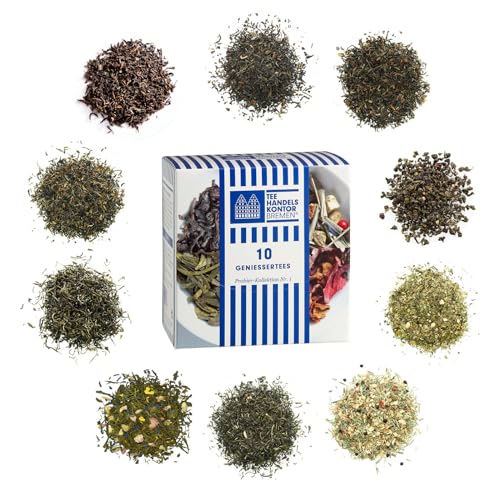 TEE HANDELSKONTOR BREMEN Tee-Genießerkollektion 39 g | Geschenkbox mit 10 Sorten Schwarzer, Grüner und Kräutertee | Exquisites Probierpaket für Teeliebhaber von TEE HANDELSKONTOR BREMEN