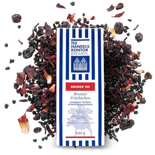 TEE HANDELSKONTOR BREMEN | Früchtetee | Bremer Früchtchen | Aromatisierter Früchtetee Beeren-Kirsch-Geschmack | Fruchtig, herb, frisch, koffeinfrei | Beste Beerenmischung (1 Packung, 100, gramm) von TEE HANDELSKONTOR BREMEN