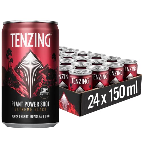 TENZING Plant Power Shot, pflanzlicher Basis, Koffein & Vitamin Shot, schwarze Kirsche, Guarana & Goji, 150 ml, 24 Stück von TENZING