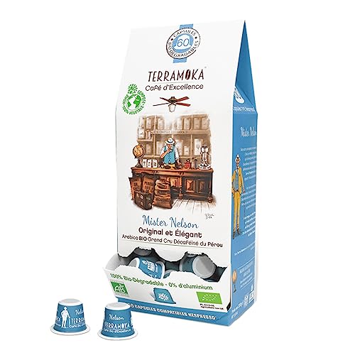 TERRAMOKA - Exzellenter entkoffeinierter Bio-Kaffee - 100% reiner Arabica aus Peru - Original und elegant - 60 Nespresso* Kapseln Kompatibel Zero Waste - Mister Nelson - Frankreich TERRAMOKA - Exzellenter entkoffeinierter Bio-Kaffee - 100% reiner Arabica aus Peru - Original und elegant - 60 Nespresso* Kapseln Kompatibel Zero Waste - Mister Nelson - Frankreich von TERRAMOKA