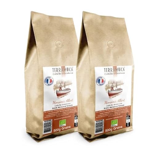 TERRAMOKA - Exzellenter Bio-Bohnenkaffee - 100% reiner Arabica aus Peru - Fruchtig, nuanciert und rassig - Kaffeebohnen 1 Kg (2 * 500g) - 100% recycelbarer Beutel - Monsieur Albert - In Frankreich von TERRAMOKA