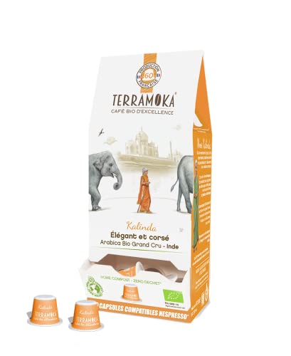 TERRAMOKA - Exzellenter Bio-Kaffee - 100% reiner Arabica aus Indien von Bourbon - Säurearm, vollmundig und mit Pfeffernoten - 60 Nespresso* Kapseln Kompatibel Zero Waste - Miss Kalinda - Frankreich von TERRAMOKA