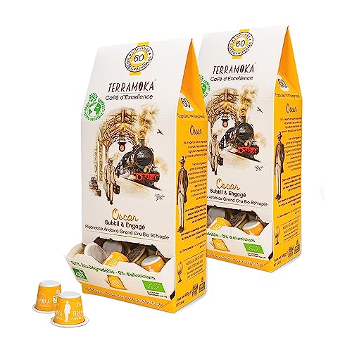 TERRAMOKA - Exzellenter Bio-Kaffee - 100% reiner Arabica aus Äthiopien - Subtil, fruchtig und engagiert - 120 Nespresso Kapseln Kompatibel Zero Waste - Sir Oscar- Frankreich von TERRAMOKA