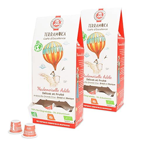 TERRAMOKA - Exzellenter Bio-Kaffee - 100% reiner Arabica aus Brasilien und Mexiko - Zart, fein und fruchtig - 120 Nespresso Kapseln Kompatibel Zero Waste - Mademoiselle Adèle - Frankreich TERRAMOKA - Exzellenter Bio-Kaffee - 100% reiner Arabica aus Brasilien und Mexiko - Zart, fein und fruchtig - 120 Nespresso Kapseln Kompatibel Zero Waste - Mademoiselle Adèle - Frankreich von TERRAMOKA
