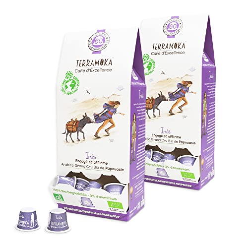 TERRAMOKA - Exzellenter Bio-Kaffee - 100% reiner Arabica aus Papua - säuerlich, würzig und bekräftigend - 120 Nespresso Kapseln Kompatibel Zero Waste - Inès - Frankreich TERRAMOKA - Exzellenter Bio-Kaffee - 100% reiner Arabica aus Papua - säuerlich, würzig und bekräftigend - 120 Nespresso Kapseln Kompatibel Zero Waste - Inès - Frankreich von TERRAMOKA