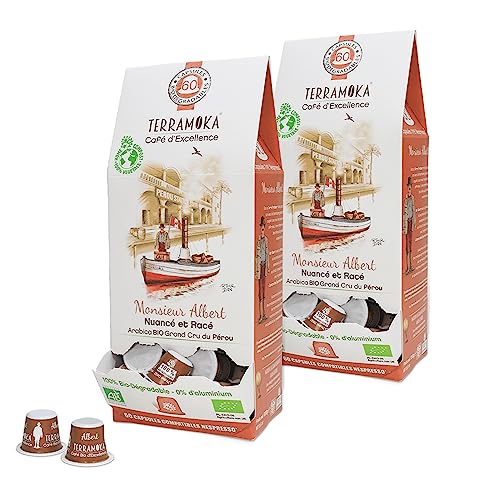 TERRAMOKA - Exzellenter Bio-Kaffee - 100% reiner Arabica aus Peru - Fruchtig, nuanciert und rassig - 120 Nespresso Kapseln Kompatibel Zero Waste - Mr Albert- Frankreich TERRAMOKA - Exzellenter Bio-Kaffee - 100% reiner Arabica aus Peru - Fruchtig, nuanciert und rassig - 120 Nespresso Kapseln Kompatibel Zero Waste - Mr Albert- Frankreich von TERRAMOKA