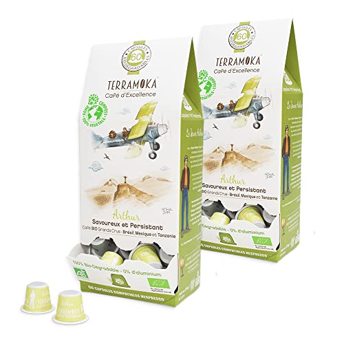 TERRAMOKA - Exzellenter Bio-Kaffee - 80% reiner Arabica aus Brasilien und Mexiko - Reichhaltig, schmackhaft und lang anhaltend - 120 Nespresso Kapseln Kompatibel Zero Waste - Arthur - Frankreich von TERRAMOKA