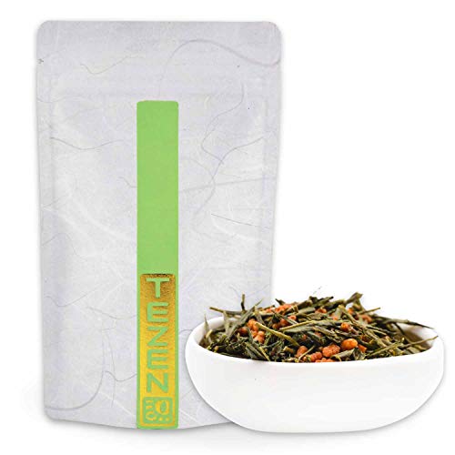 Genmaicha Bio Tee: japanischer Grüner Bio Tee mit Reis | Hochwertiger japanischer Bio Grüntee | Bancha Bio Grüntee mit geröstetem Reis (100 g) von TEZEN