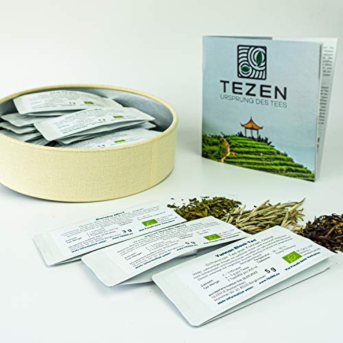 Tee Probierset mit 20 hochwertigen Tees und ausführlichem Handbuch | Ideal als Tee Geschenk in schöner Geschenkdose von TEZEN