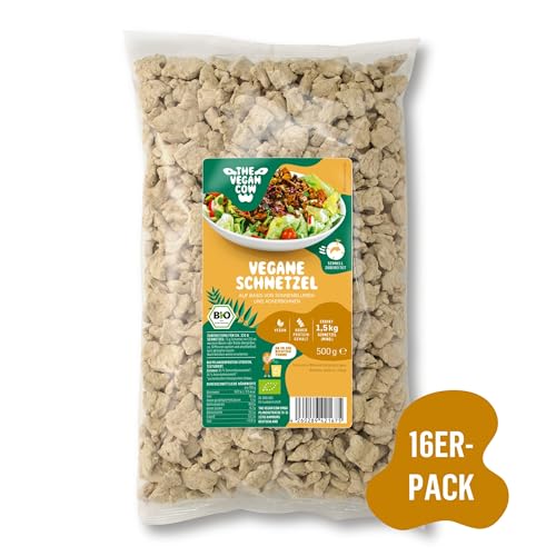 THE VEGAN COW Vegane Schnetzel - Bio-Fleischersatz - 16x500g - doppelte Proteinquelle - TOP Qualität, Geschmack und Konsistenz - Allergenfrei und ohne Soja von THE VEGAN COW