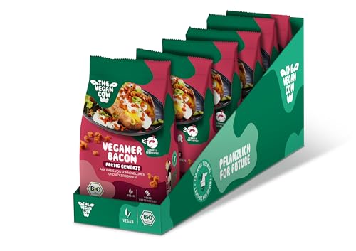 THE VEGAN COW Veganer Bacon - Bio-Fleischersatz - fertig gewürzt - 6x75g - doppelte Proteinquelle - TOP Qualität, Geschmack und Konsistenz - Allergenfrei und ohne Soja von THE VEGAN COW