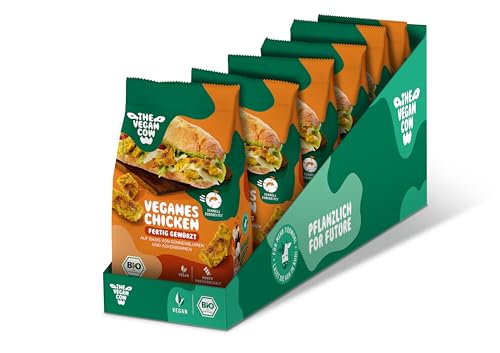 THE VEGAN COW Veganes Chicken - Bio-Fleischersatz - fertig gewürzt - 6x75g - doppelte Proteinquelle - TOP Qualität, Geschmack und Konsistenz - Allergenfrei und ohne Soja von THE VEGAN COW