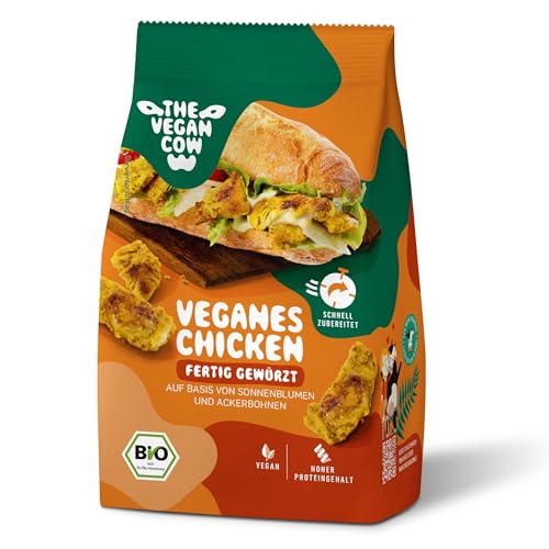THE VEGAN COW Veganes Chicken - Bio-Fleischersatz - fertig gewürzt - 75g - doppelte Proteinquelle - TOP Qualität, Geschmack und Konsistenz - Allergenfrei und ohne Soja von THE VEGAN COW