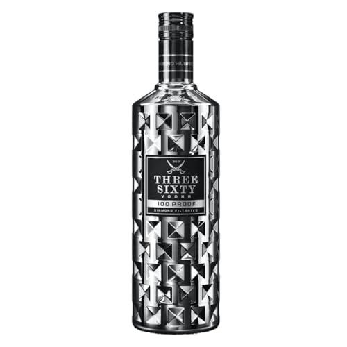 THREE SIXTY VODKA - 100 PROOF | 0,7l | Diamond filtrated Vodka | In der einzigartigen verchromten Facettenschliff-Flasche | 50 % vol. von 360° Three Sixty