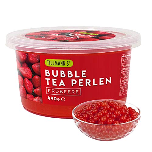 TILLMANN'S Bubble Tea Perlen Erdbeere | 490g Popping Boba Fruchtperlen für Bubble Tea | 100% gelatine- & glutenfrei | mit echtem Fruchtsaft von TILLMANN'S