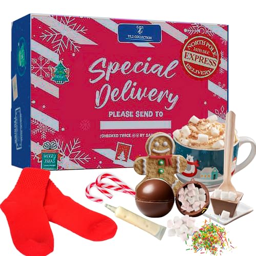 Geschenkset für heiße Schokolade mit Becher, gefülltem für Kinder. Heiße Schokoladenrührer, heiße Schokoladenwaffeln, heiße Schokoladenbomben Geschenkset für heiße Schokolade mit Becher, gefülltem für Kinder. Heiße Schokoladenrührer, heiße Schokoladenwaffeln, heiße Schokoladenbomben von TILZ COLLECTION