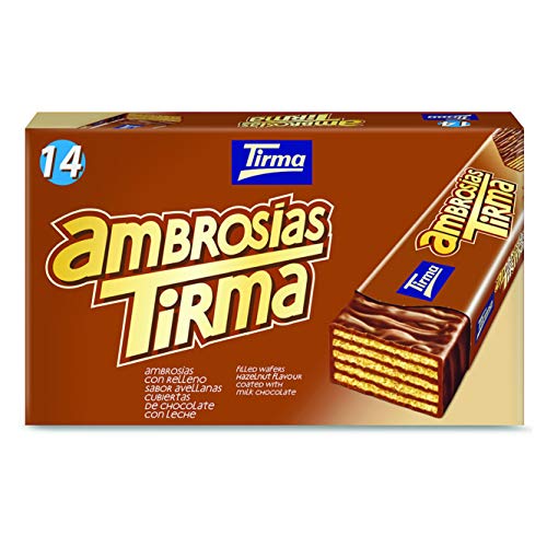 Tirma Waffelriegel Vollmilchschokolade | Gefüllt mit Haselnusscreme | 14 Stück | 301g | Zarte Cremefüllung | Vegetarisch | Einzeln verpackt | Perfekt als Party Snack oder für unterwegs Tirma Waffelriegel Vollmilchschokolade | Gefüllt mit Haselnusscreme | 14 Stück | 301g | Zarte Cremefüllung | Vegetarisch | Einzeln verpackt | Perfekt als Party Snack oder für unterwegs von Tirma